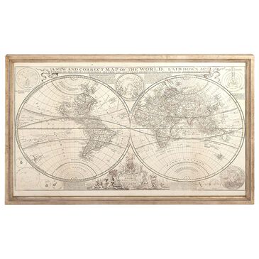 Maple and Jade 48" x 31" World Map Wall Art with Gold Frame in Beige, Black and Gray, , large