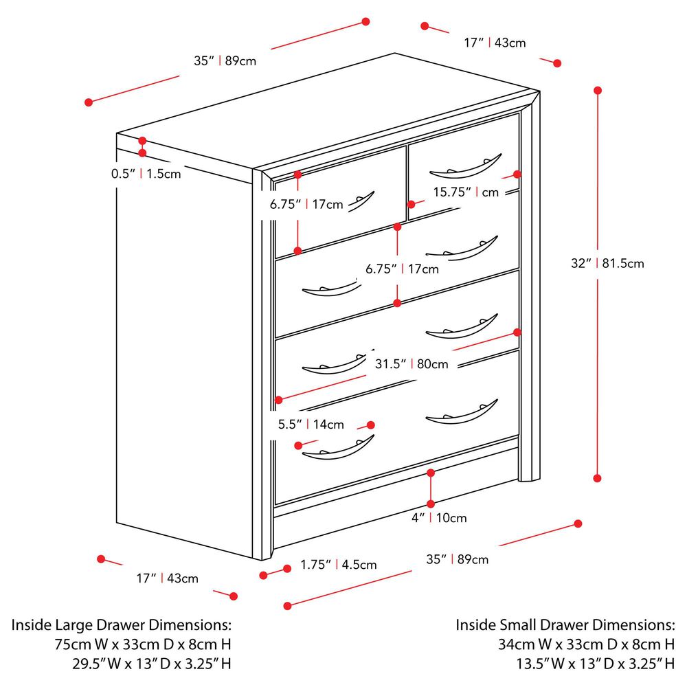 CorLiving Newport 5 Drawer Dresser in Black Oak, , large