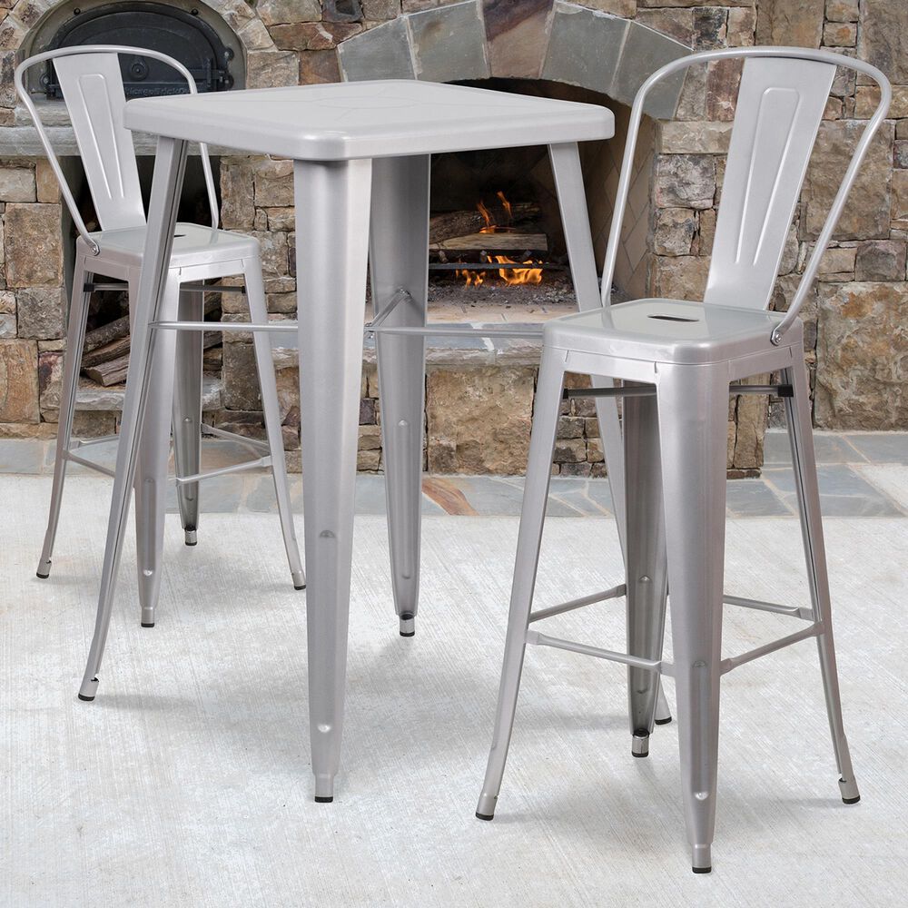 Flash Furniture 3-Piece Metal Bar Table Set in Gray, , large