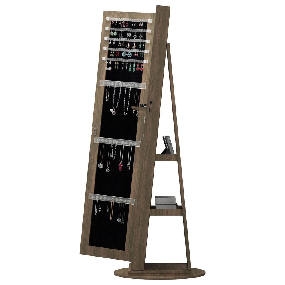 GigaCloud Swivel Jewelry Cabinet with Full Length Mirror and Locking Mechanism in Brown, , large