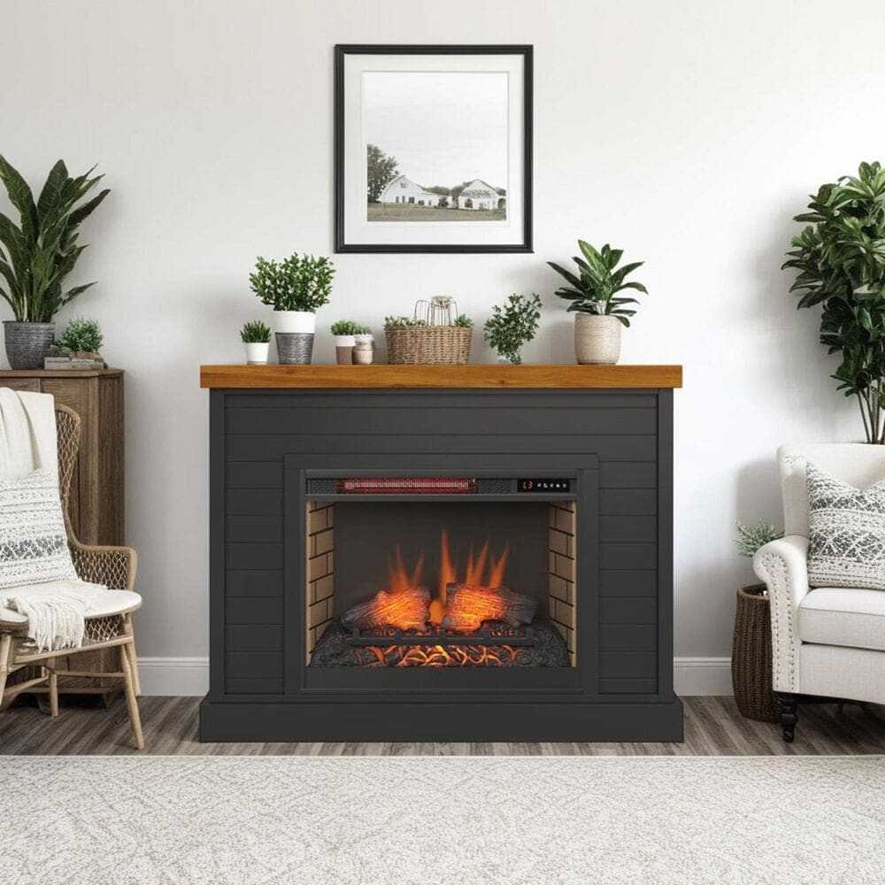 Legends Home Washington Fireplace Mantel with Fireplace Insert in Seal Skin Black and Whiskey, , large