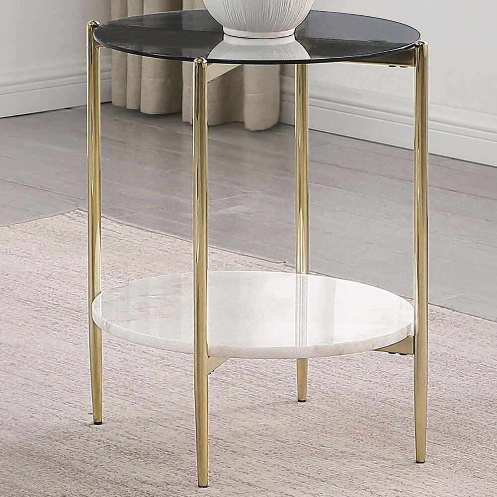 Coaster Jonelle End Table in White, Gold and Smoke Gray, , large