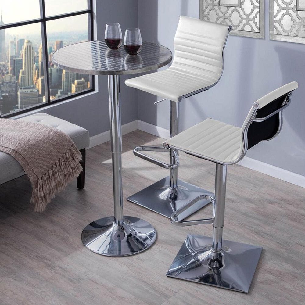 Lumisource Masters Swivel Adjustable Barstool with White Cushion in Chrome, , large