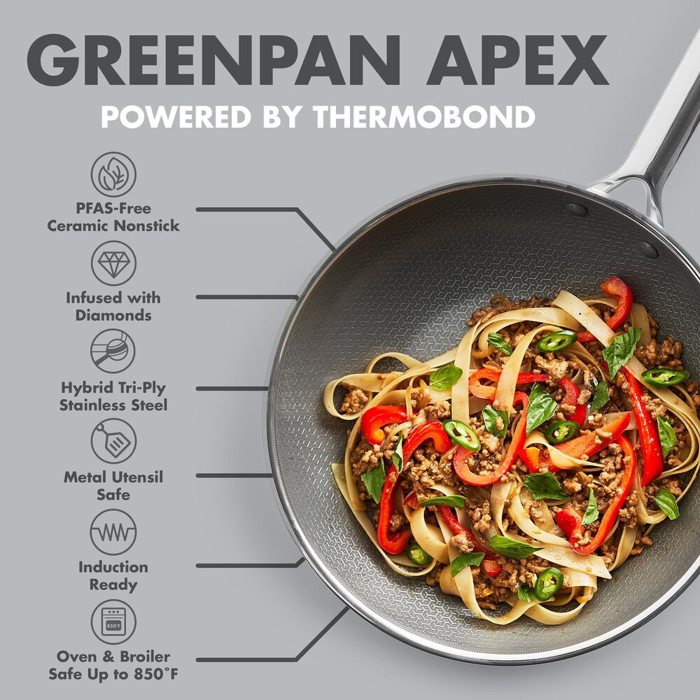 Green Pan Apex Hybrid 11" Ceramic Open Wok in Stainless Steel, , large