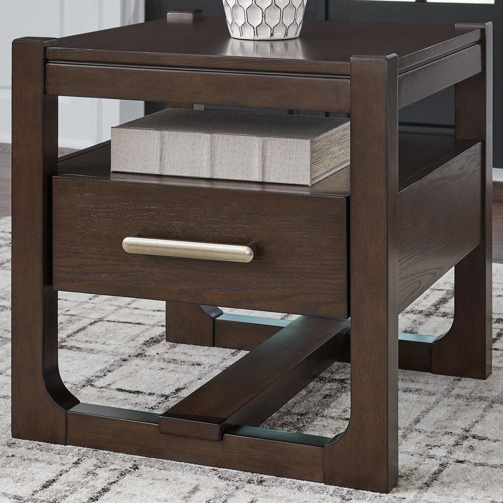 Ashley Breckington Square End Table in Dark Brown, , large