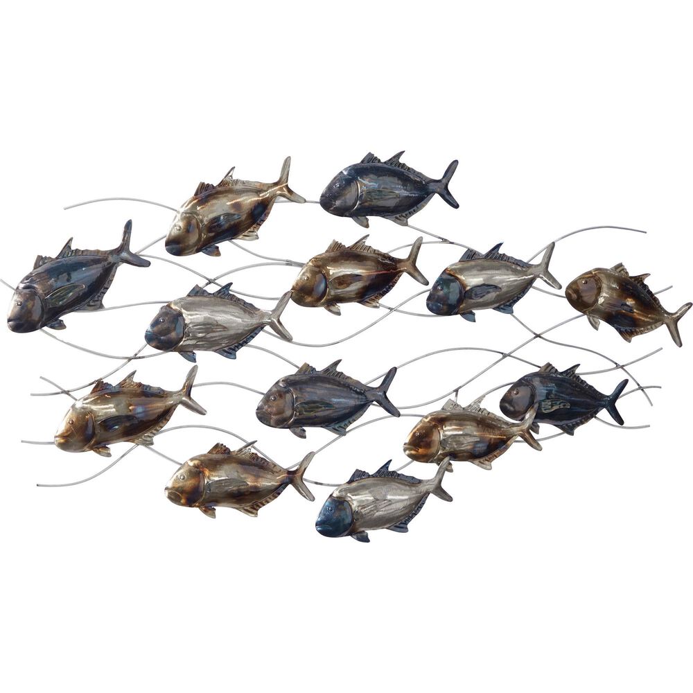 Maple and Jade 24&quot; x 45&quot; Fish Wall Decor in Blue, Brown and Silver, , large