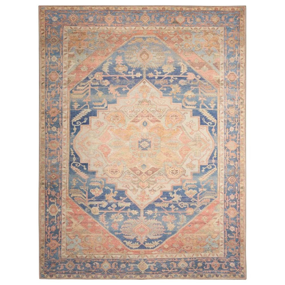 Nourison Vintage Washables Blue and Coral 9" x 12" Area Rug, , large