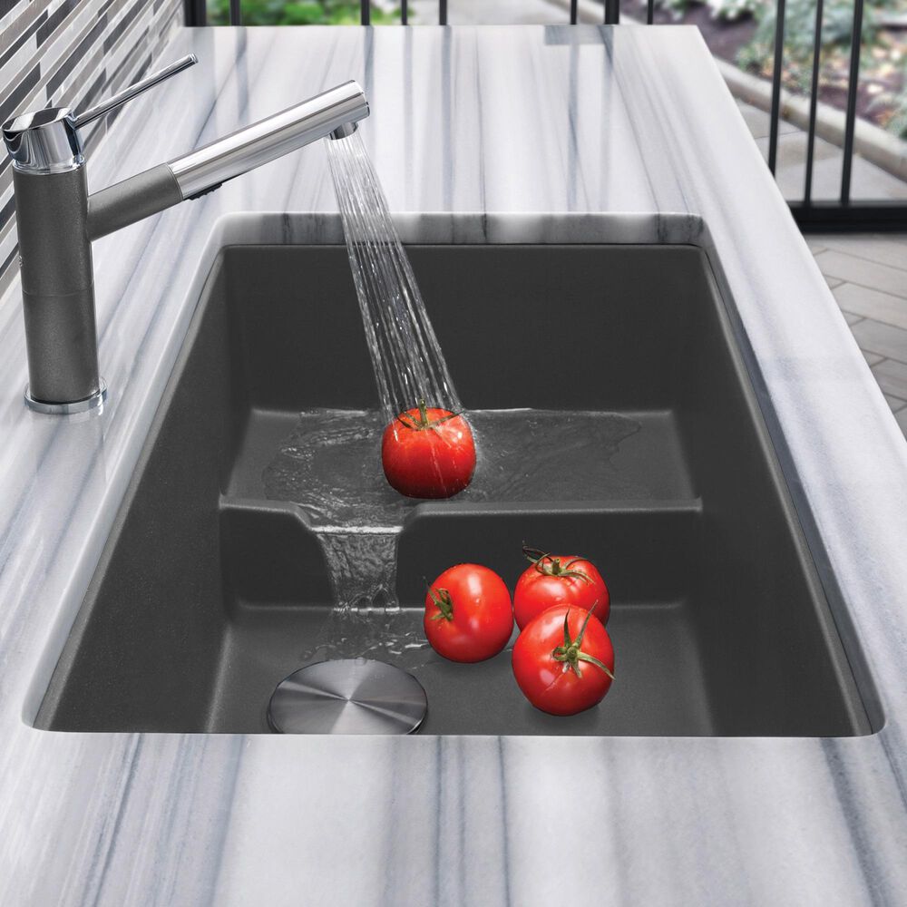 Blanco Precis 29&quot; Cascade Super Single Kitchen Sink with Colander in Cinder, , large