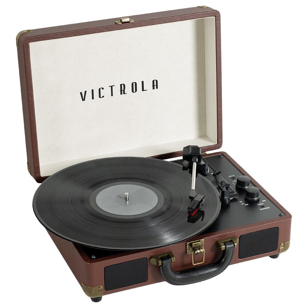 Victrola Bluetooth Suitcase Record Player with 3-speed Turntable in Dark Brown, , large