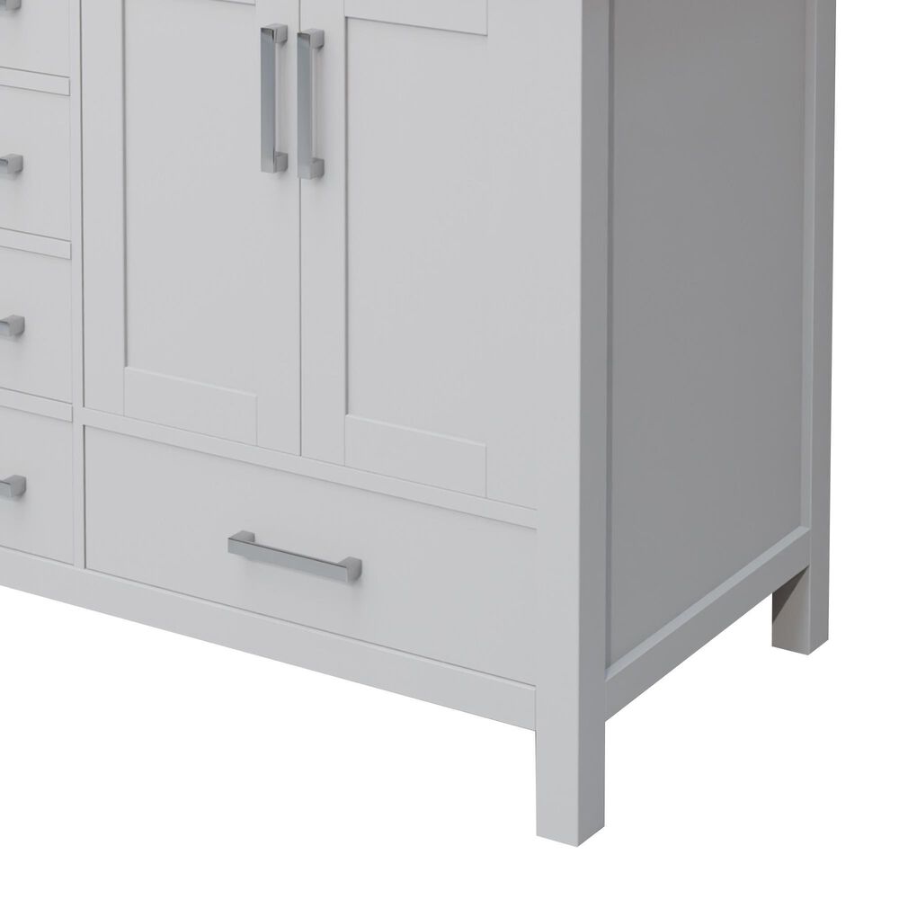 Lexora Home Jacques 36&quot; Right Offset Single Bathroom Vanity in White with 2 cm White Carrara Marble Top and Rectangular Sink, , large