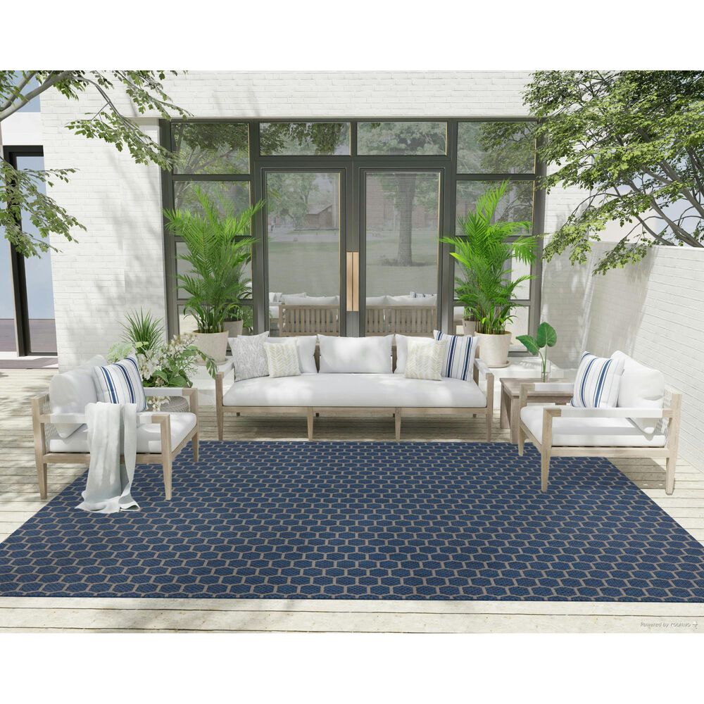 Nourison Twist Reversible 8&#39; x 10&#39; Blue Indoor/Outdoor Area Rug, , large