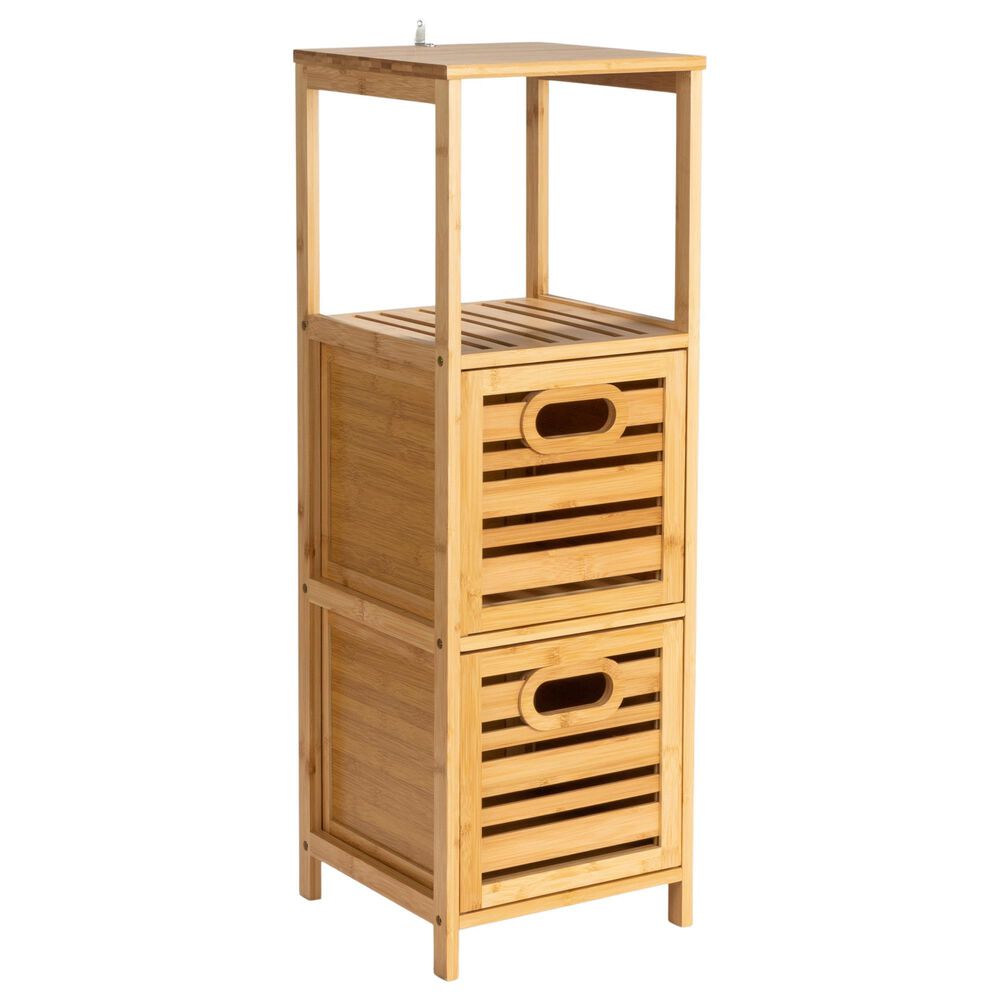 Household Essentials 3-Tier Slatted Shelf with Crates in Natural, , large