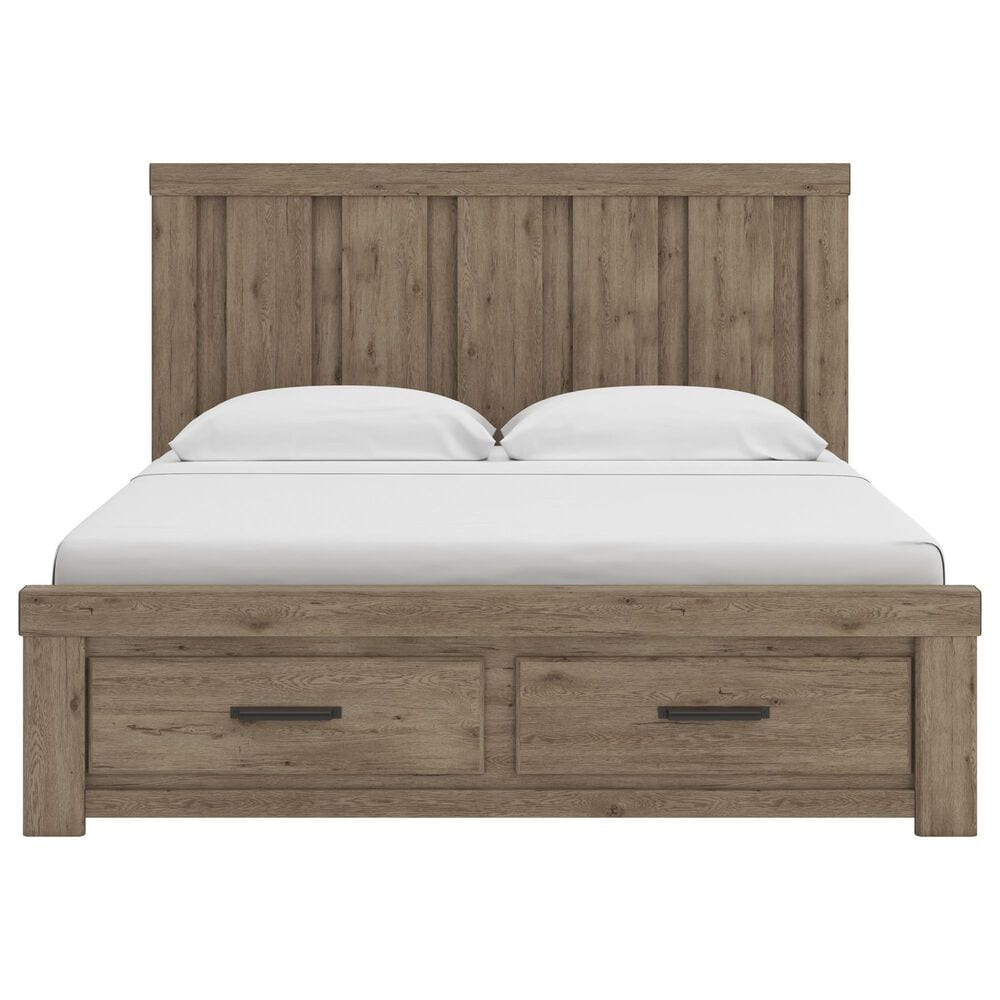 Ashley Oliandon King Storage Bed with Dresser Chest and 2 Nighstands in Brown, , large