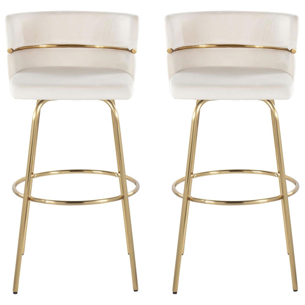 LumiSource Cinch 30" Swivel Barstool with Cream Upholstery in Gold (Set of 2), , large