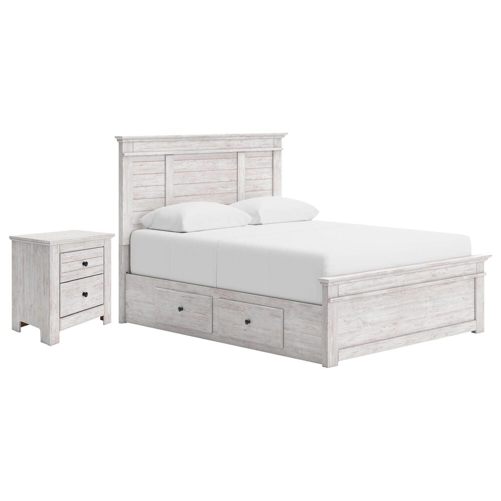 Ashley Makidern 2 Piece Queen Storage Bedroom Set with Four Drawers in Whitewash, , large