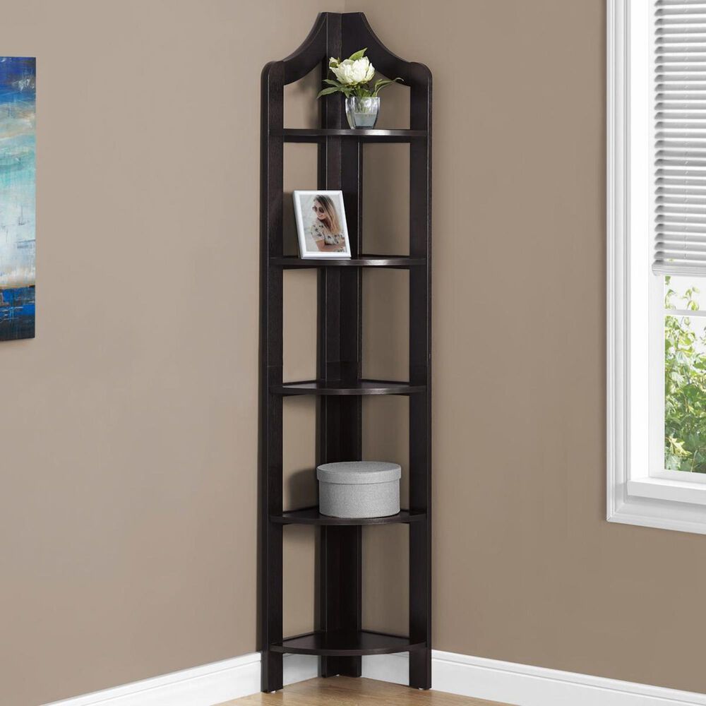 Monarch Specialties 72" Corner Etagere in Cappuccino, , large