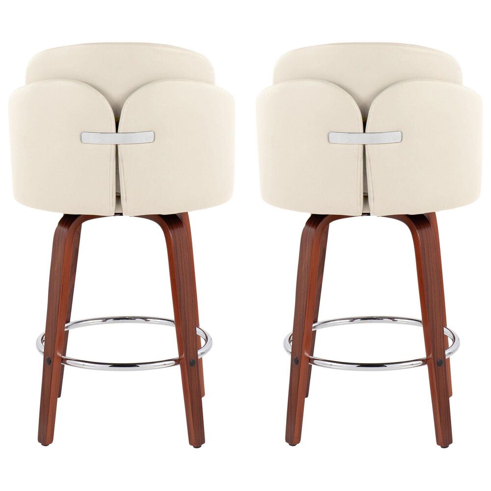 LumiSource Dahlia Swivel Counter Stool with Cream Faux Leather Upholstery in Walnut and Chrome (Set of 2), , large