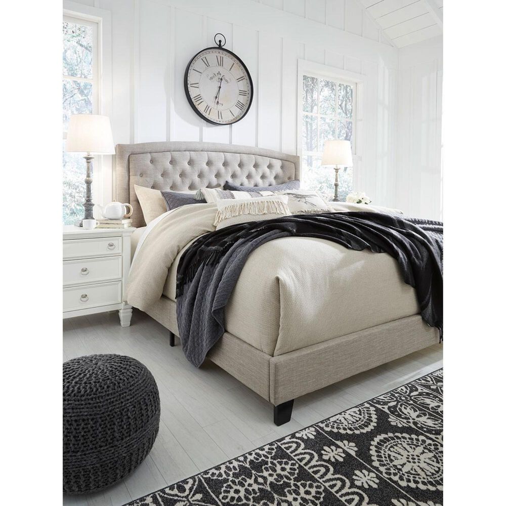Signature Design by Ashley Jerary King Upholstered Bed in Light Gray
