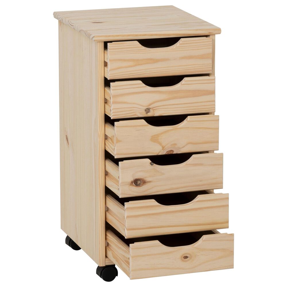 Linon Home Decor Cary 6-Drawer Rolling Cart in Unfinished, , large