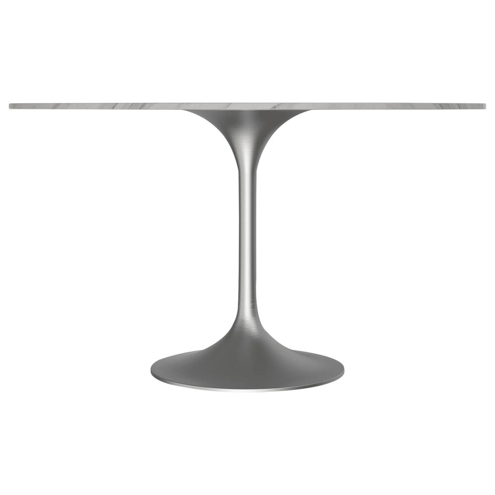 Leisuremod LeisureMod Verve Collection 48 Round Dining Table, Brushed Chrome Base with Sintered Stone White Top, , large