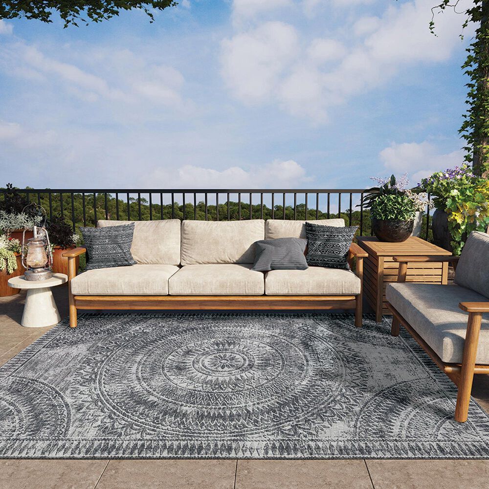 Dalyn Rug Company Sedona Bohemian 9&#39; x 12&#39; Pewter Indoor/Outdoor Area Performance Rug, , large