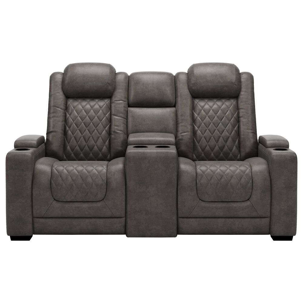 Signature Design by Ashley HyllMont Power Recliner Console Loveseat with Power Headrest in Gray, , large