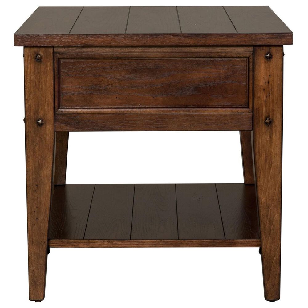 Belle Furnishings Lake House End Table in Rustic Brown Oak, , large