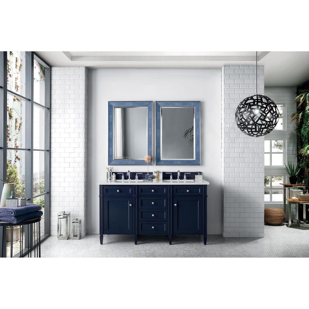 James Martin Vanities Brittany 60&quot; Double Bathroom Vanity in Victory Blue with 3 cm Eternal Jasmine Pearl Quartz Top, , large