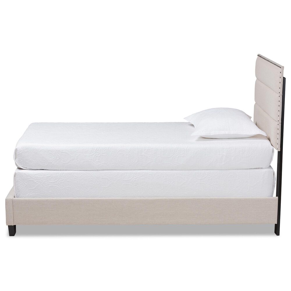 Baxton Studio Ansa Twin Panel Bed with Beige Upholstered in Black, , large
