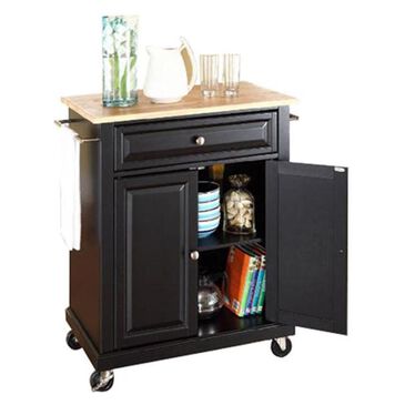 Crosley Furniture Natural Wood Top Portable Kitchen Cart in Black, , large