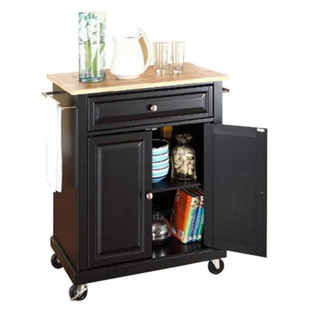 Crosley Furniture Natural Wood Top Portable Kitchen Cart in Black, , large