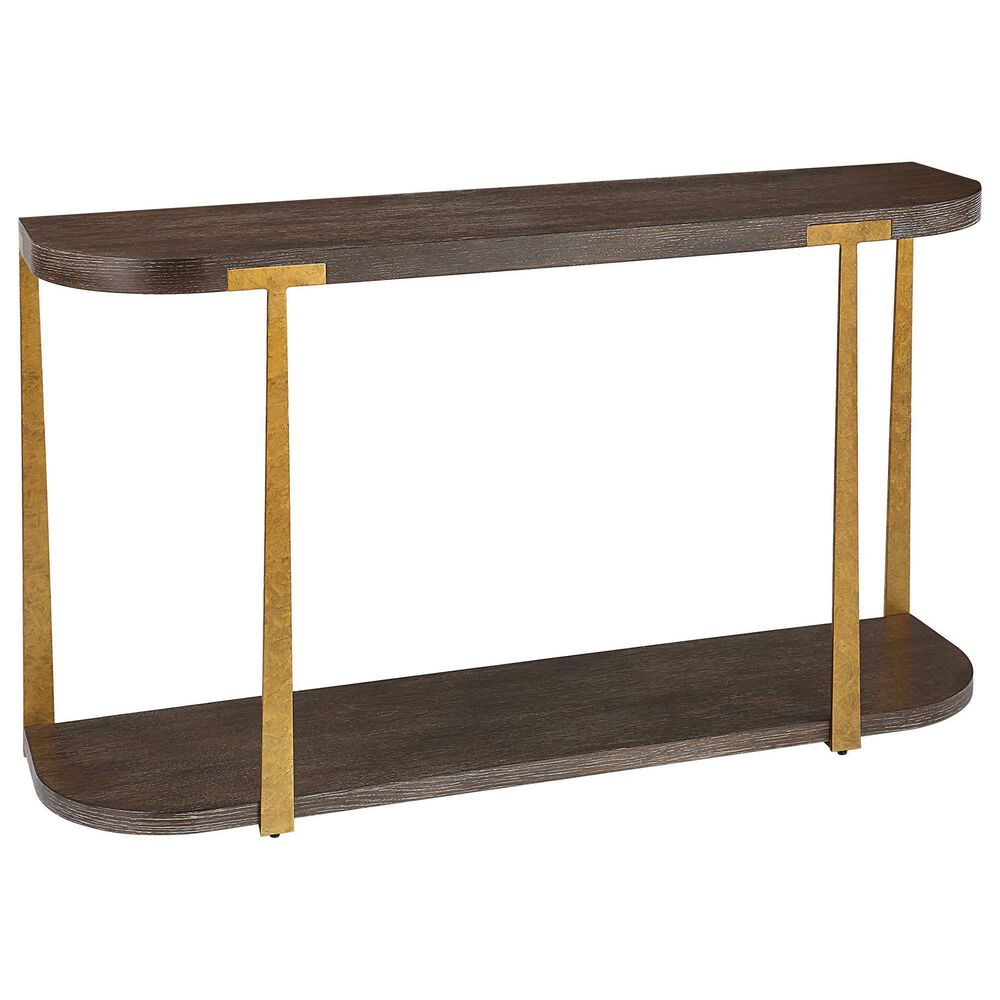 Uttermost Palisade Console Table in Coffee Oak and Antique Gold, , large