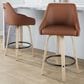 LumiSource Hannah Swivel Counter Stool with Camel Faux Leather Upholstery in Whitewashed and Black (Set of 2), , large