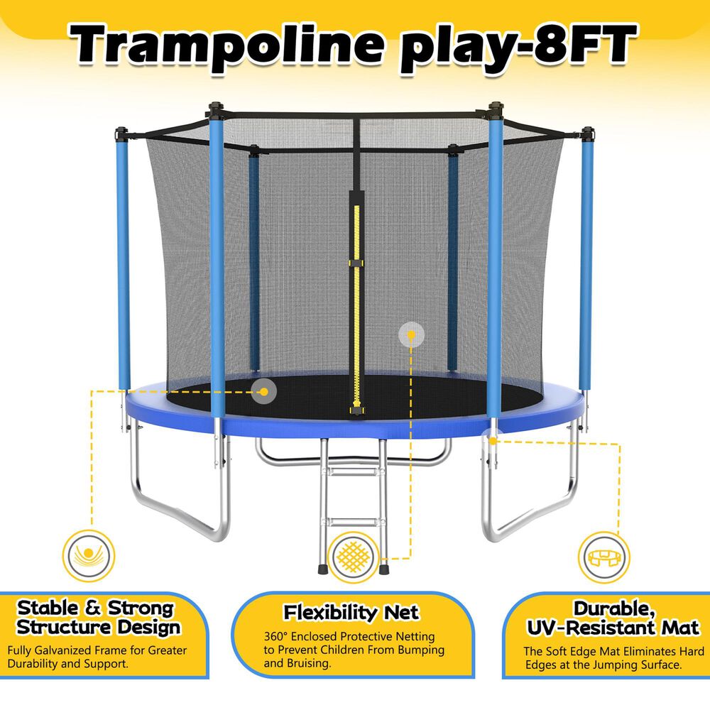 HOMLUX 8' Outdoor Trampoline Sports in Blue, , large