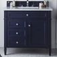 James Martin Vanities Brittany 36" Single Bathroom Vanity in Victory Blue with 3 cm Carrara White Marble Top and Rectangle Sink, , large