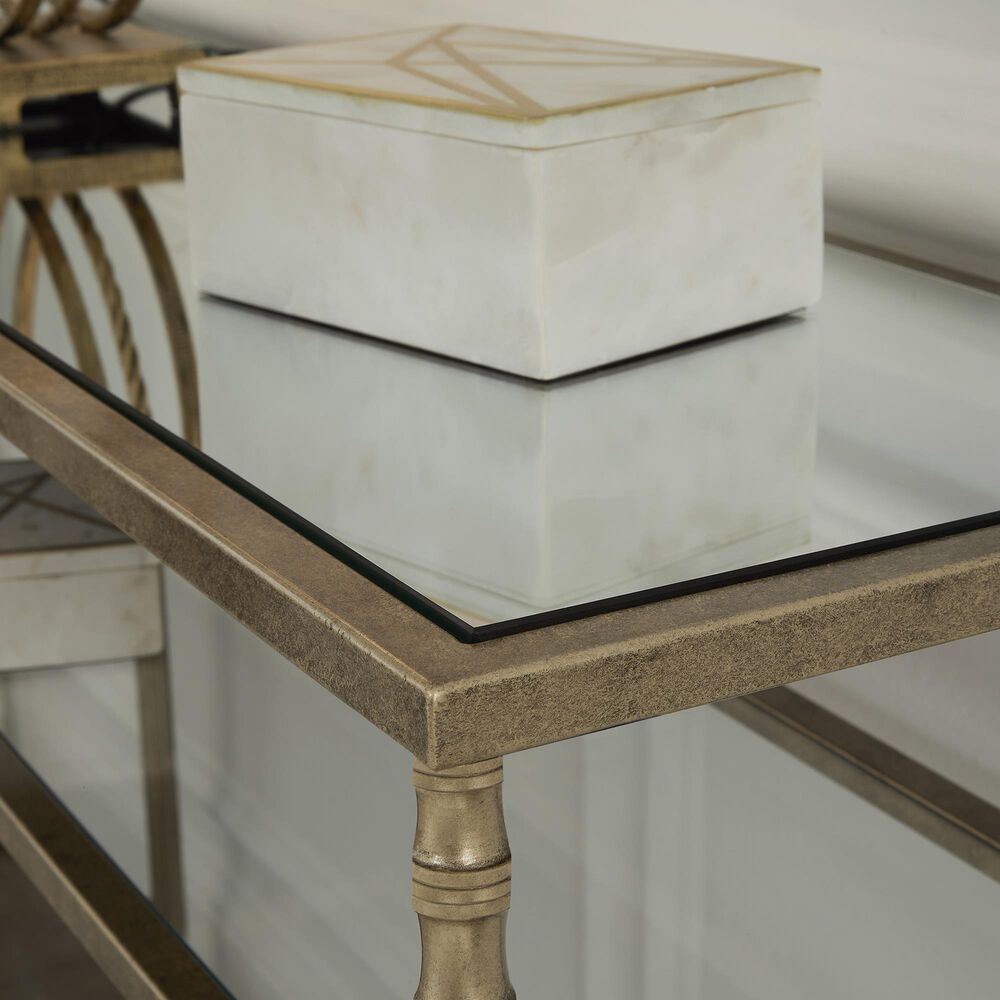 Ashley Cloverty Sofa Table in Aged Gold and Clear, , large