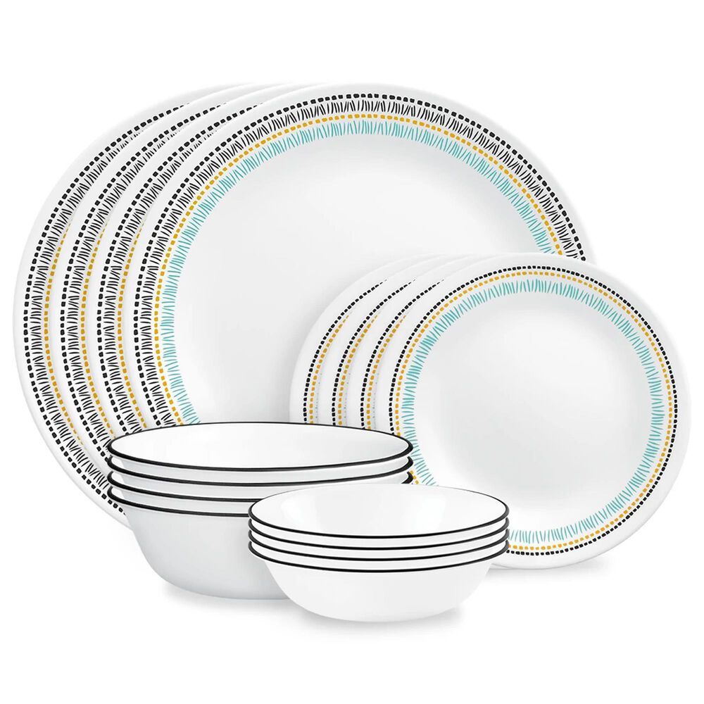 Corelle Paloma 16-Piece Dinnerware Set in White, Black, Aqua and Gold, , large