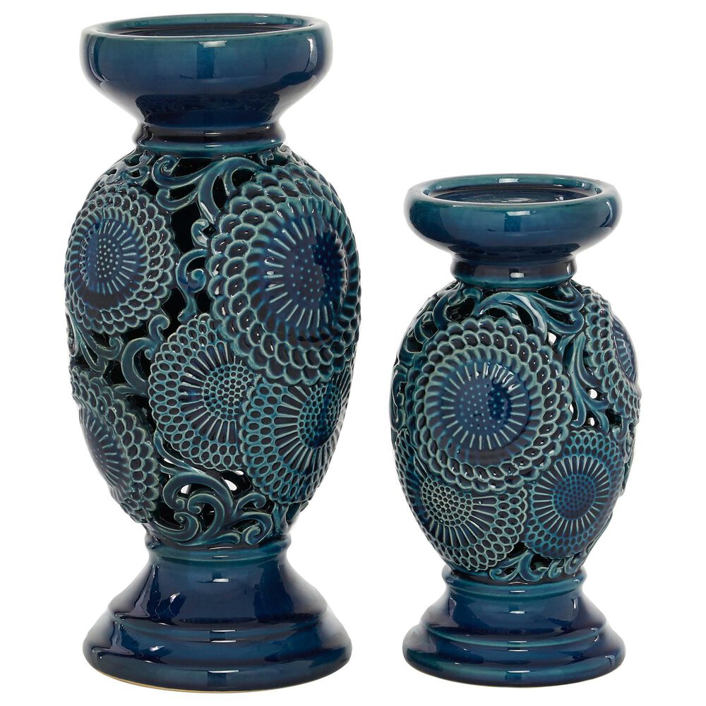 Maple and Jade Eclectic Ceramic Candle Holder in Blue (Set of 2), , large