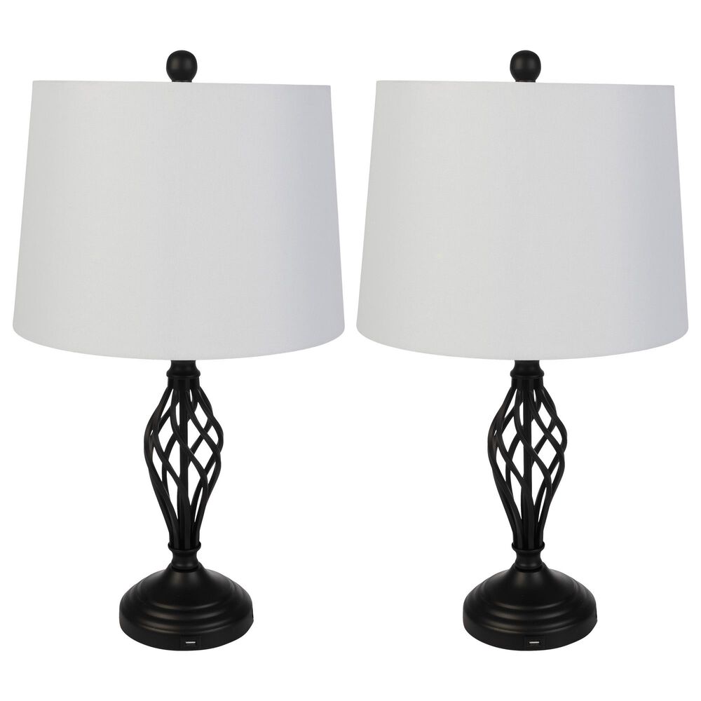 Timberlake 24" Modern Table Lamp with USB Charging Ports and LED Bulbs in Black (Set of 2), , large