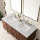 James Martin Vanities Amberly 60" Double Bathroom Vanity in Walnut with 3 cm Eternal Jasmine Pearl Quartz Top and Rectangular Sinks, , large