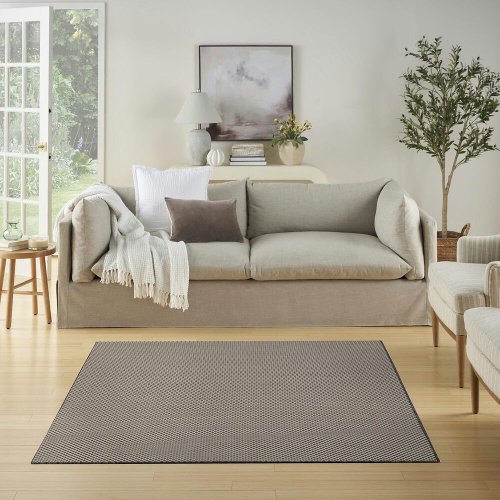 Nourison Courtyard Ivory and Charcoal 5&#39; Square Indoor/Outdoor Area Rug, , large
