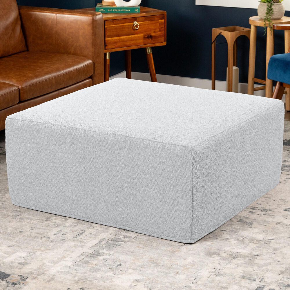 Jaxx Fairlie Boucle Fabric Ottoman in White, , large