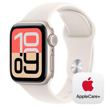 Apple Watch SE 3 (GPS+Cellular) 40mm Aluminum Case with Sport Band - S/M in Starlight and 2-Year AppleCare+, , large