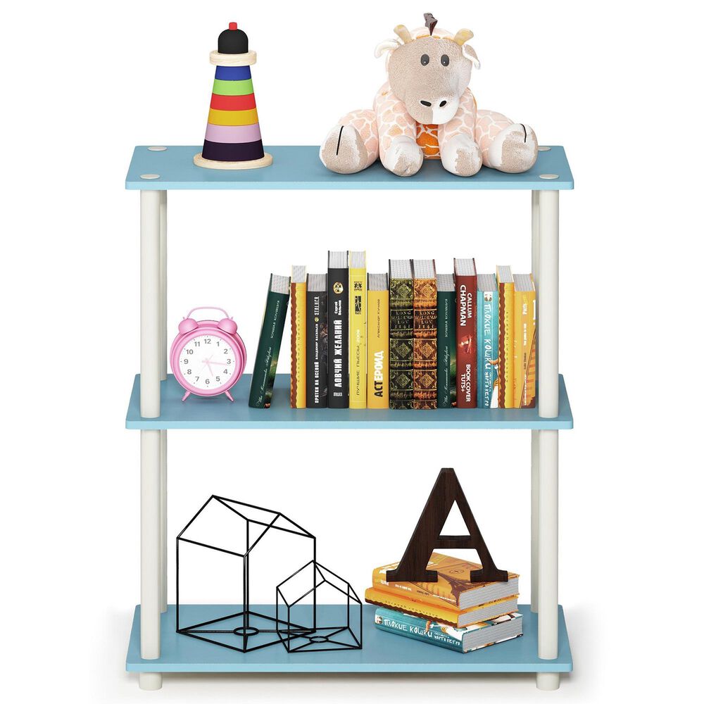 HOMLUX 3-Tier Compact Open Storage Bookshelf in Light Blue and White, , large