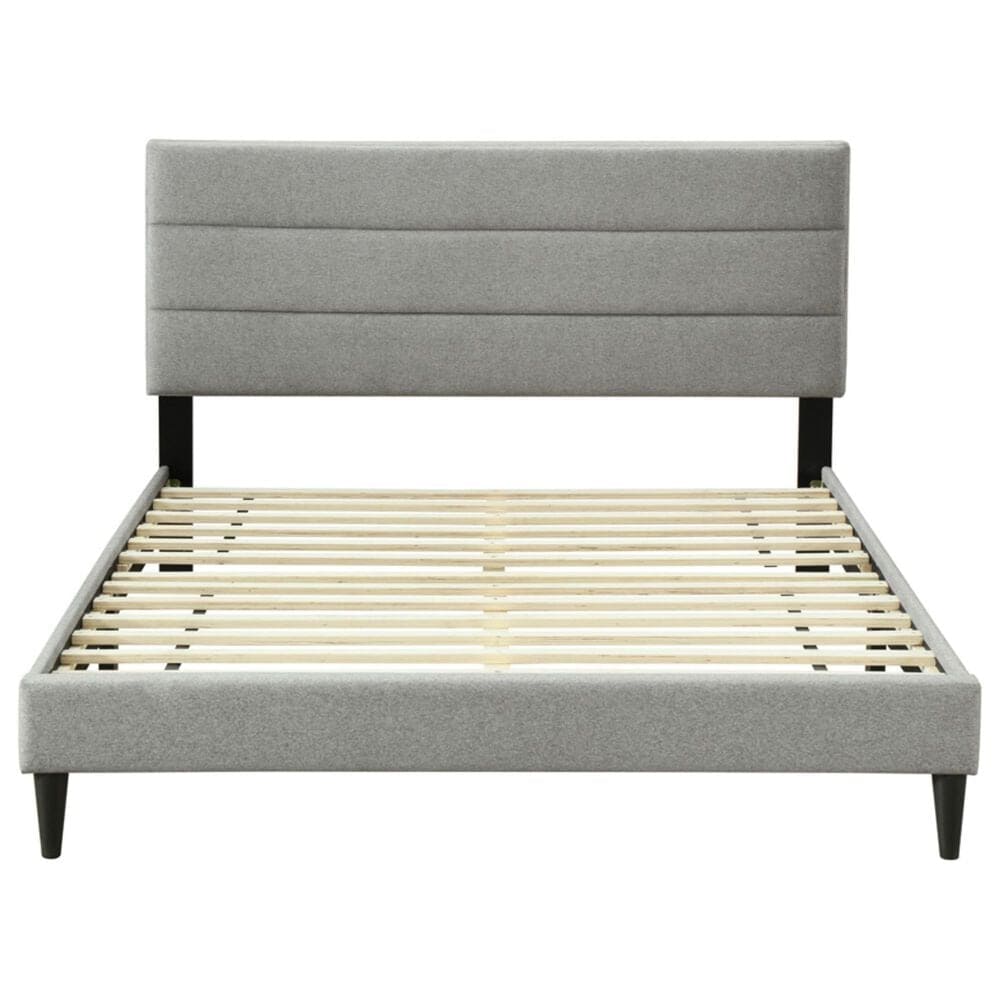Hearth and Haven Queen Upholstered Platform Bed with USB Charging Ports in Gray, , large