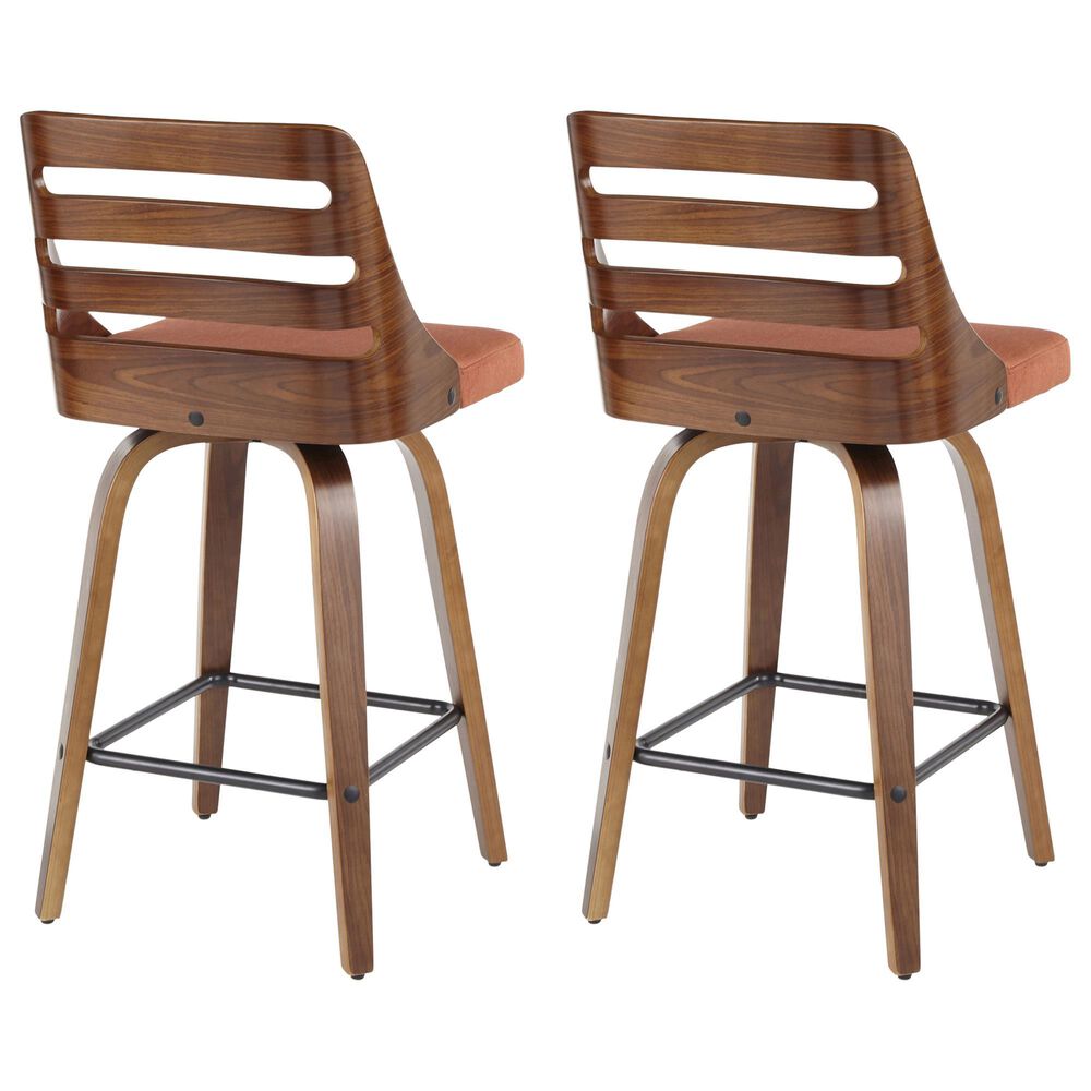 Lumisource Trevi Swivel Counter Stool with Orange Cushion in Walnut and Black &#40;Set of 2&#41;, , large
