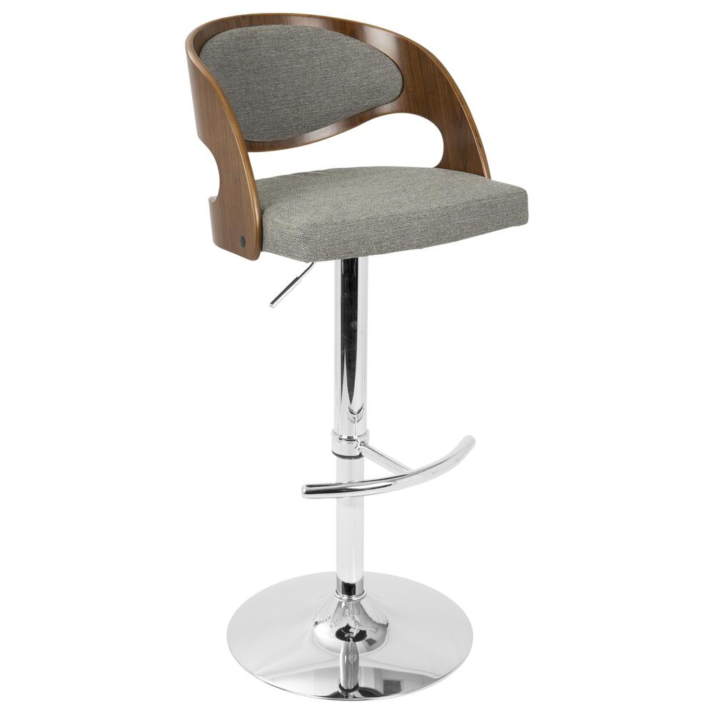 Lumisource Pino Adjustable Swivel Barstool in Grey/Walnut/Chrome, , large