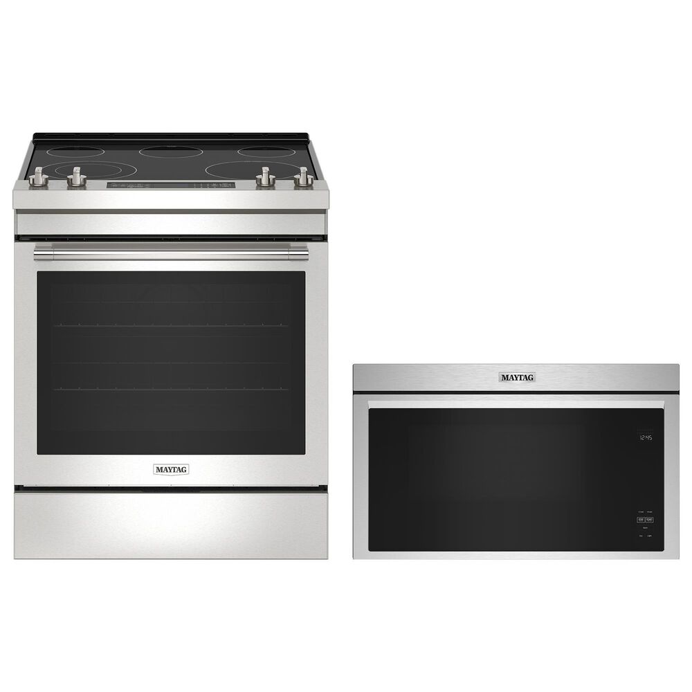 Maytag 2-Piece Kitchen Package with 30" Electric Range and 1.1 Cu. Ft. Over-the-Range Microwave in Fingerprint Resistant Stainless Steel, , large
