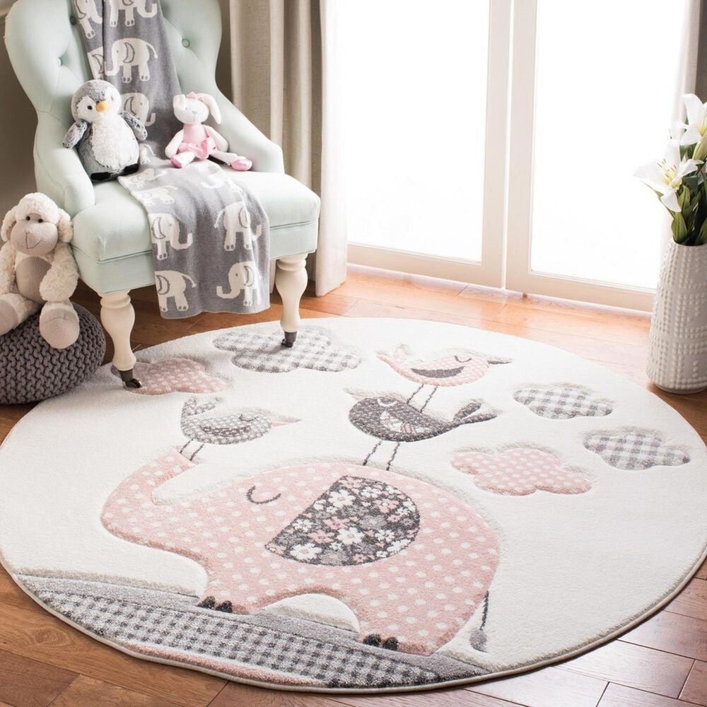 Safavieh Carousel CRK127P 3&#39; Round Pink and Ivory Kids  Area Rug, , large