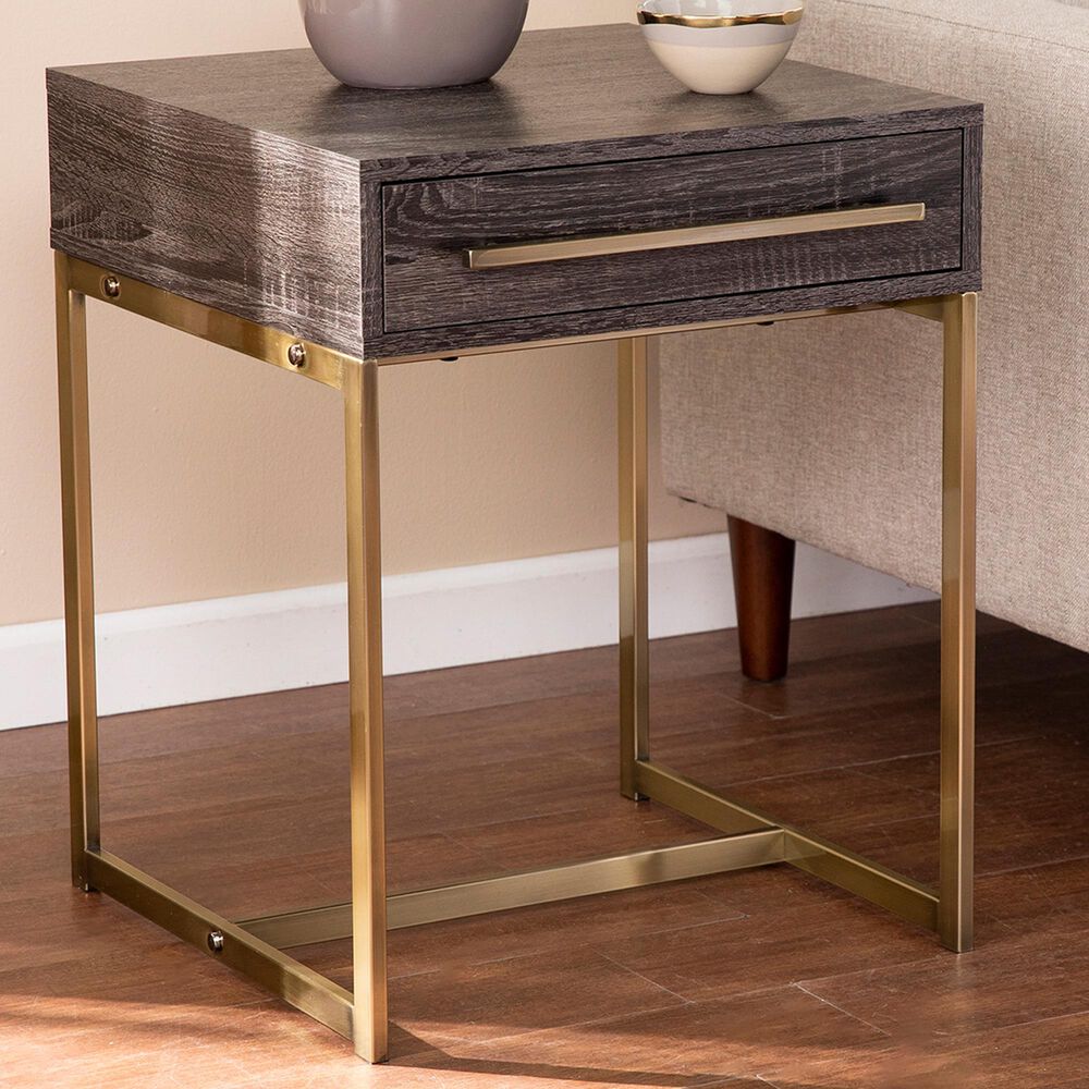 Southern Enterprises Akmonton Storage End Table in Black Oak and Antique Brass, , large